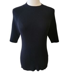 Banana Republic Black Short Sleeve Ribbed Knit Sweater Top Size Large‎